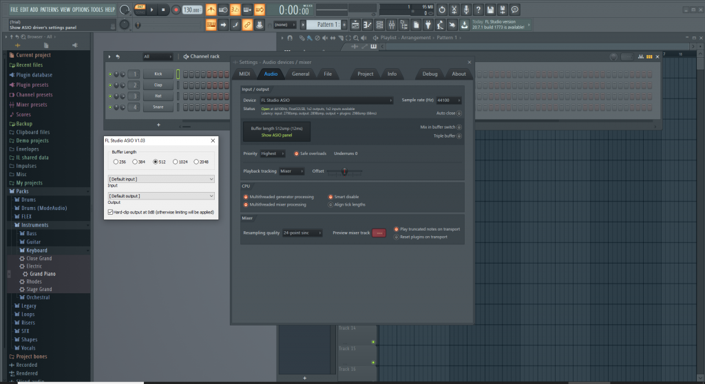 FL Studio - latency settings - buffer size ASIO